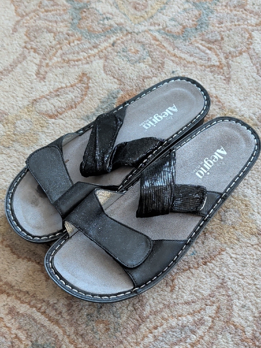 Alegria Karmen Black Leather Comfort Women's Slide Sandals